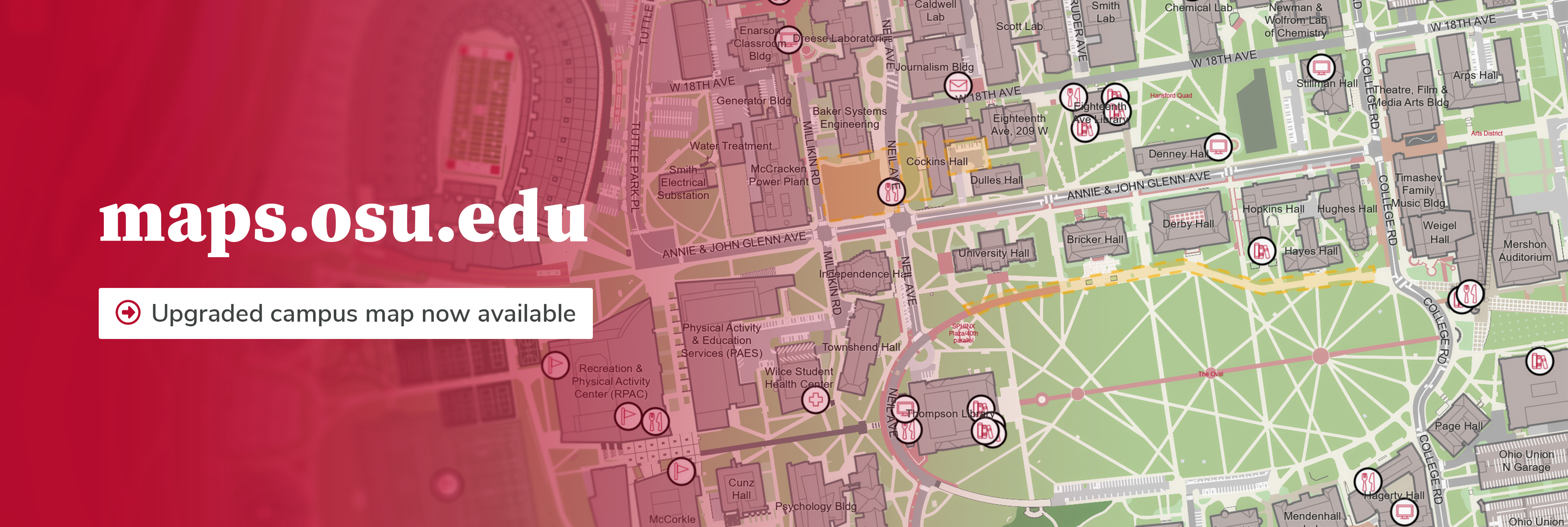 campus map with maps.osu.edu text