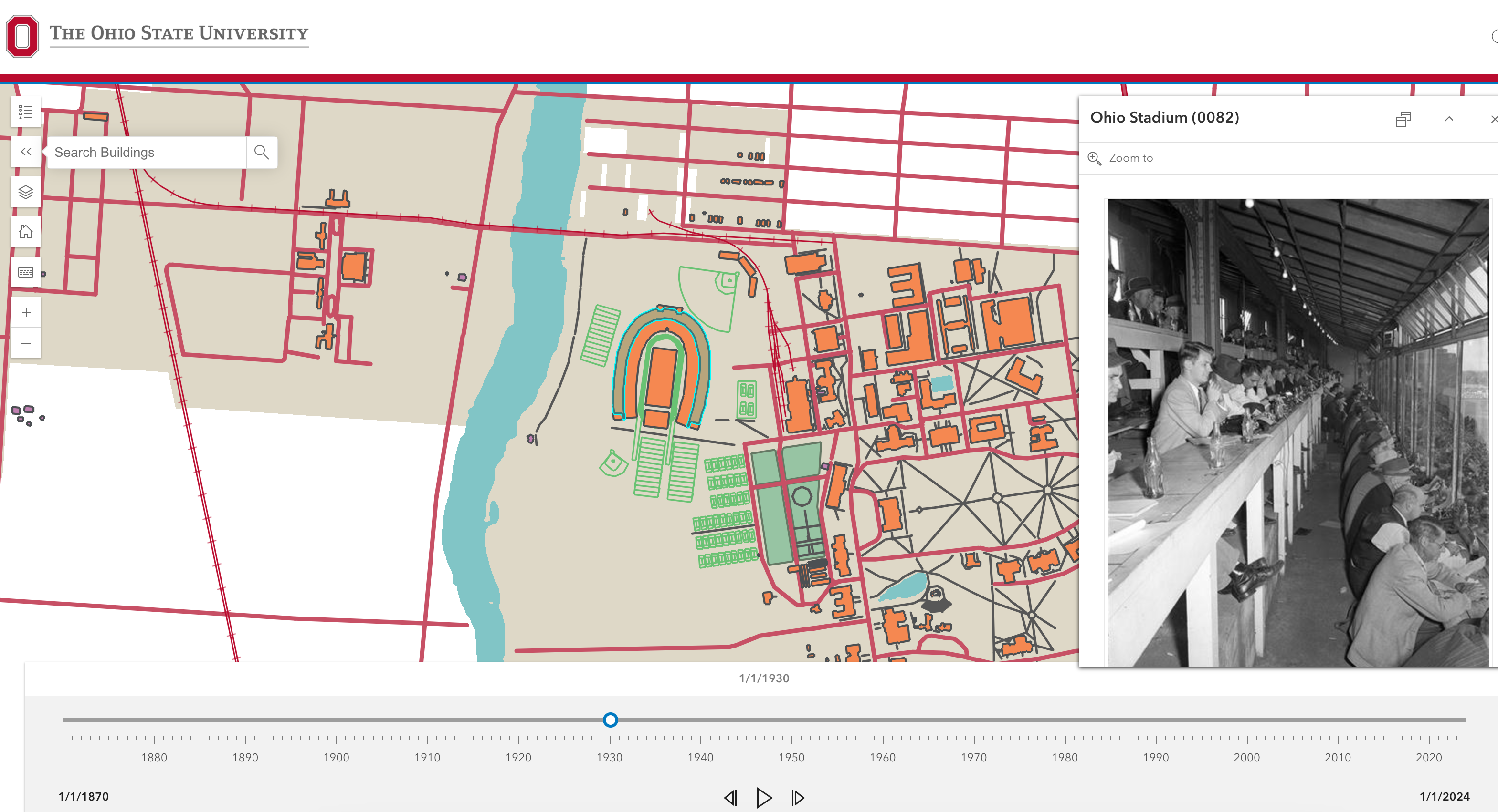 A screenshot of the historic map with Ohio Stadium pulled up. 