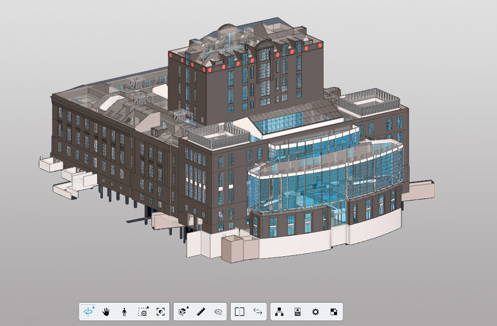 A screen shot of Thompson Library from BIM 360