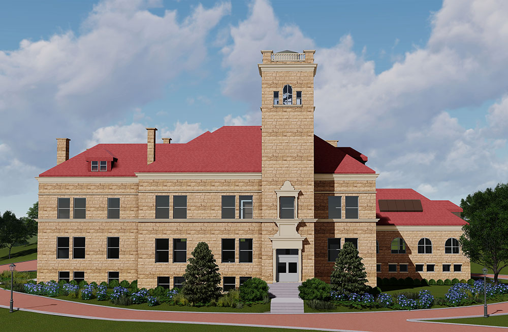 A rendering of the Administration Building on the Wooster campus.