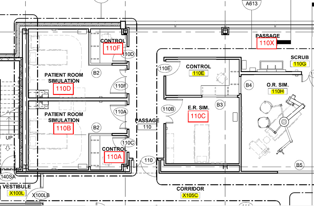 An example mark-up of a floor plan for room numbering