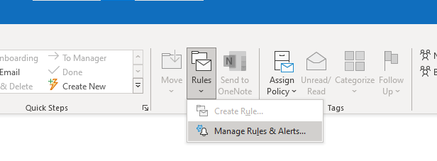 Manage Rules & Alerts from the Move panel under Rules.