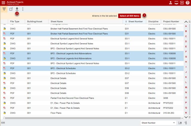 Select multiple records at once to download a combined ZIP file.