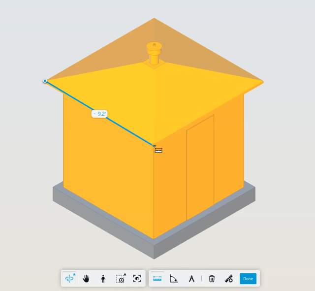 Drawing a measurement line on the roof of a model