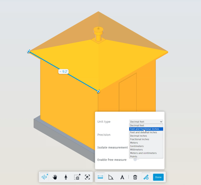Changing the unit type in Measure Settings