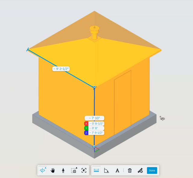 A new measurement is placed with X-Y-Z values shown