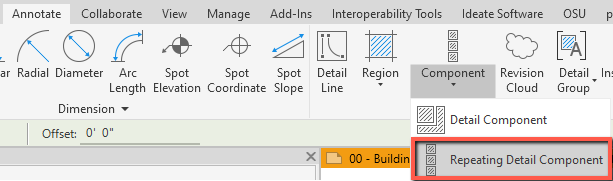 The Repeating Detail Component tool from the Annotate tab