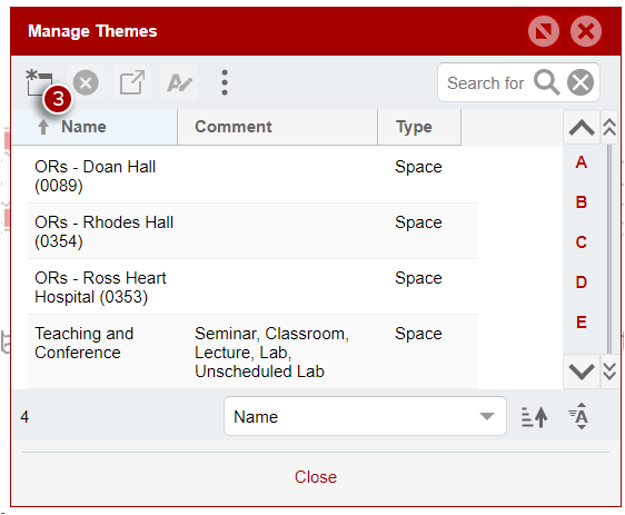 Image showing the New/Add icon in Manage Themes window