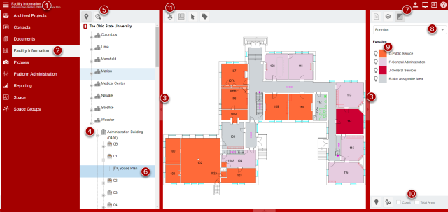 Facility Information page - number bubble showing how to color-code building individual floor plan with themes