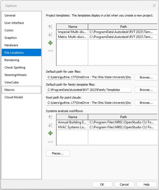 The Options dialog with File Locations highlighted