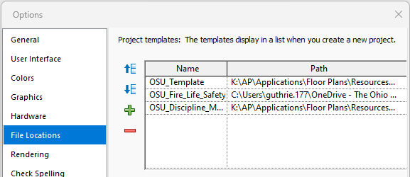 The Options dialog showing only paths to OSU template files