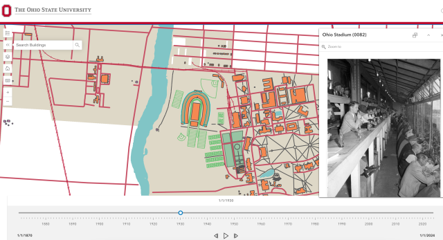 A screenshot of the historic map with Ohio Stadium pulled up.