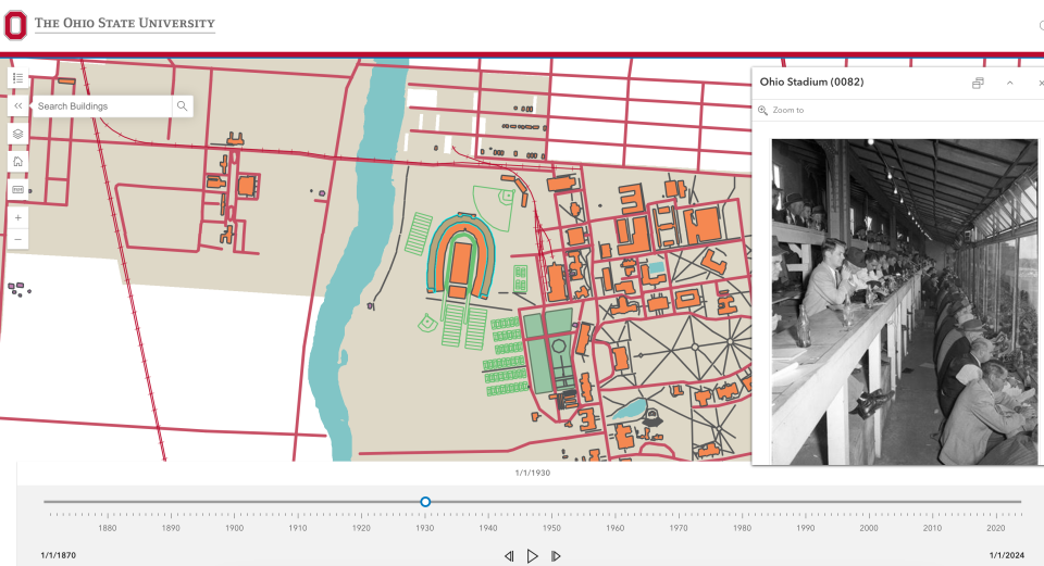 A screenshot of the historic map with Ohio Stadium pulled up.