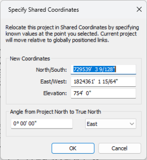 The Specify Coordinates at Point dialog box with the coordinates and elevation updated