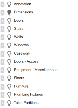 Layers tab displaying list of available layers to turn on, off, or isolate.